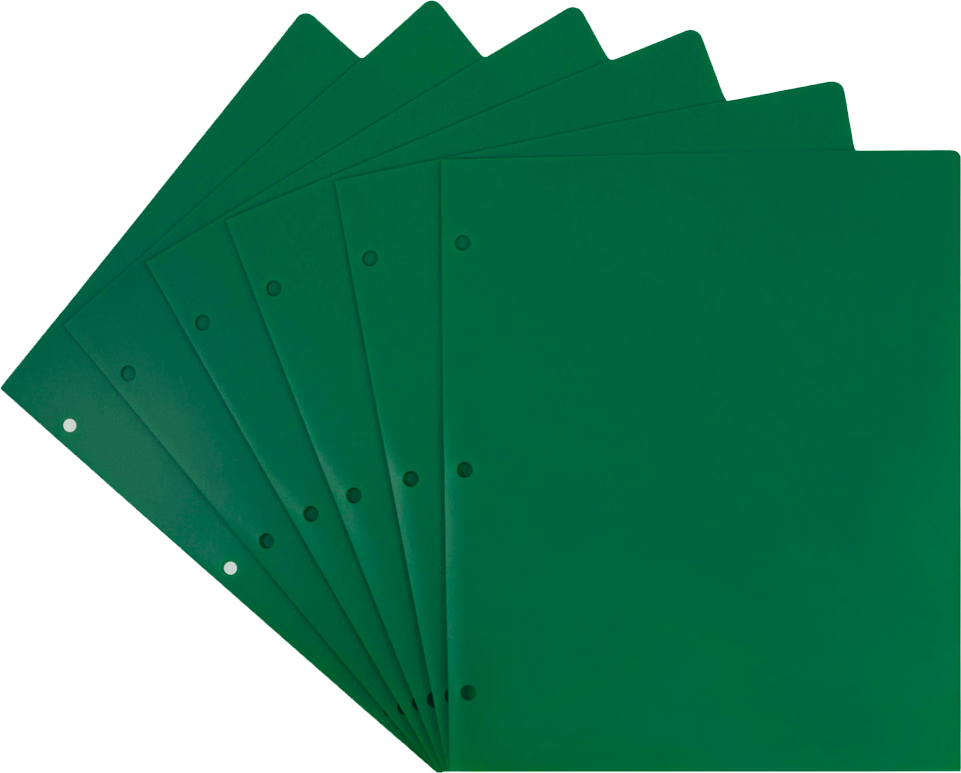 Green 9 x 12 Plastic 3 Hole Punched Duty Folders