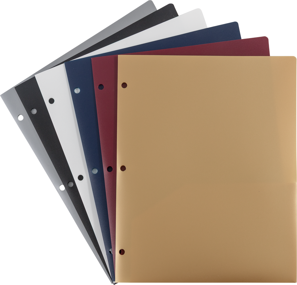 Assorted Professional 9 x 12 Plastic Heavy Duty 3 Hole Punch Folders - 6 Pack