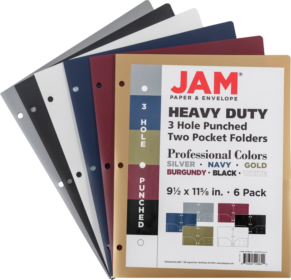 Assorted Professional 9 x 12 Plastic Heavy Duty 3 Hole Punch Folders - 6 Pack