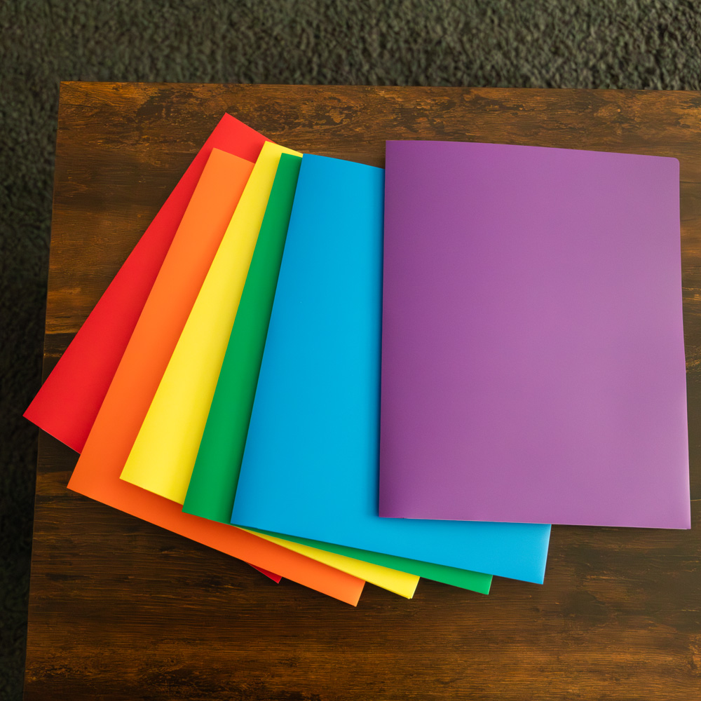 Assorted Primary 9 x 12 Plastic Heavy Duty Folders - 6 Pack