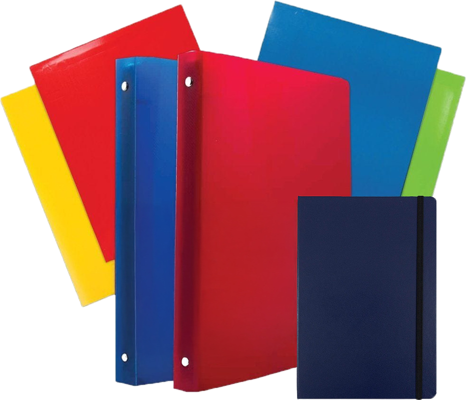 Blue Journal Assorted Primary Glossy Folders and 3/4 Inch Binders and Journal Pack