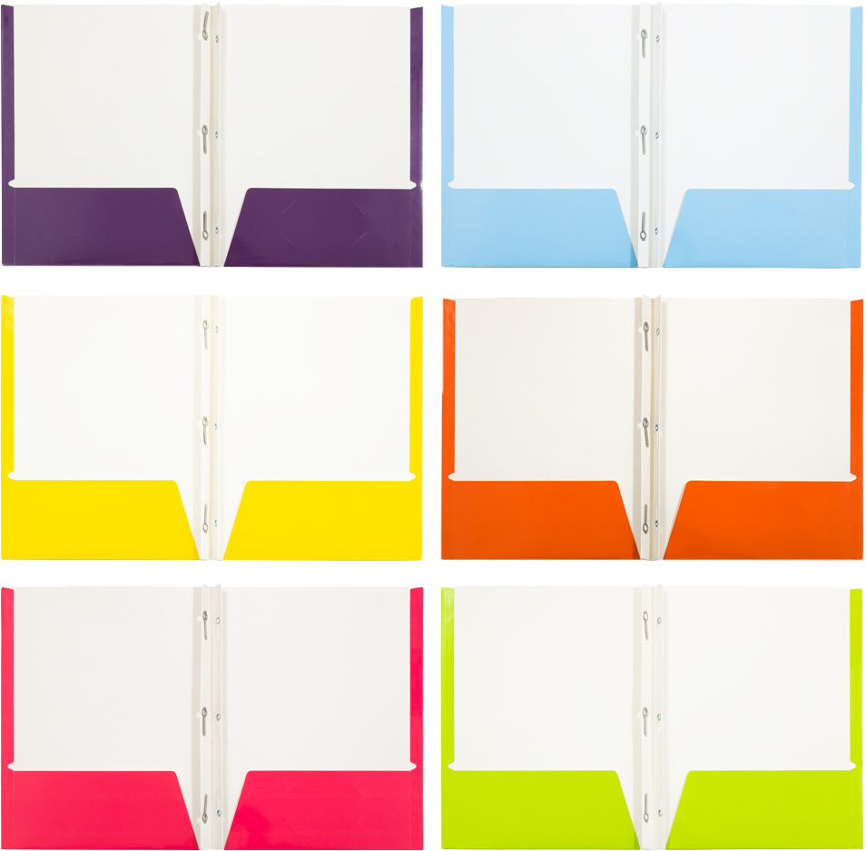 Assorted Fashion 9 x 12 Glossy with Clips Folders - 6 Pack