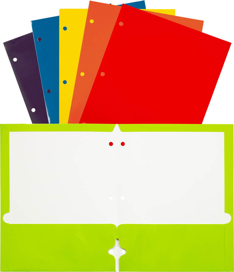 Assorted Primary 9 x 12 Glossy 3 Hole Punch Folders - 6 Pack