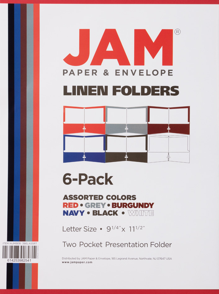 Assorted Primary 9 x 12 Linen Folders - 6 Pack