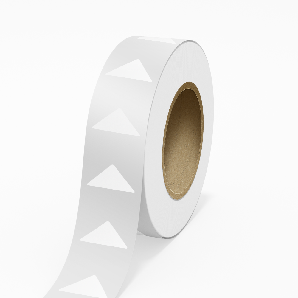 White Glossy 1 1/4 x 2 1/2 Inch Roll of Triangle Shaped Labels