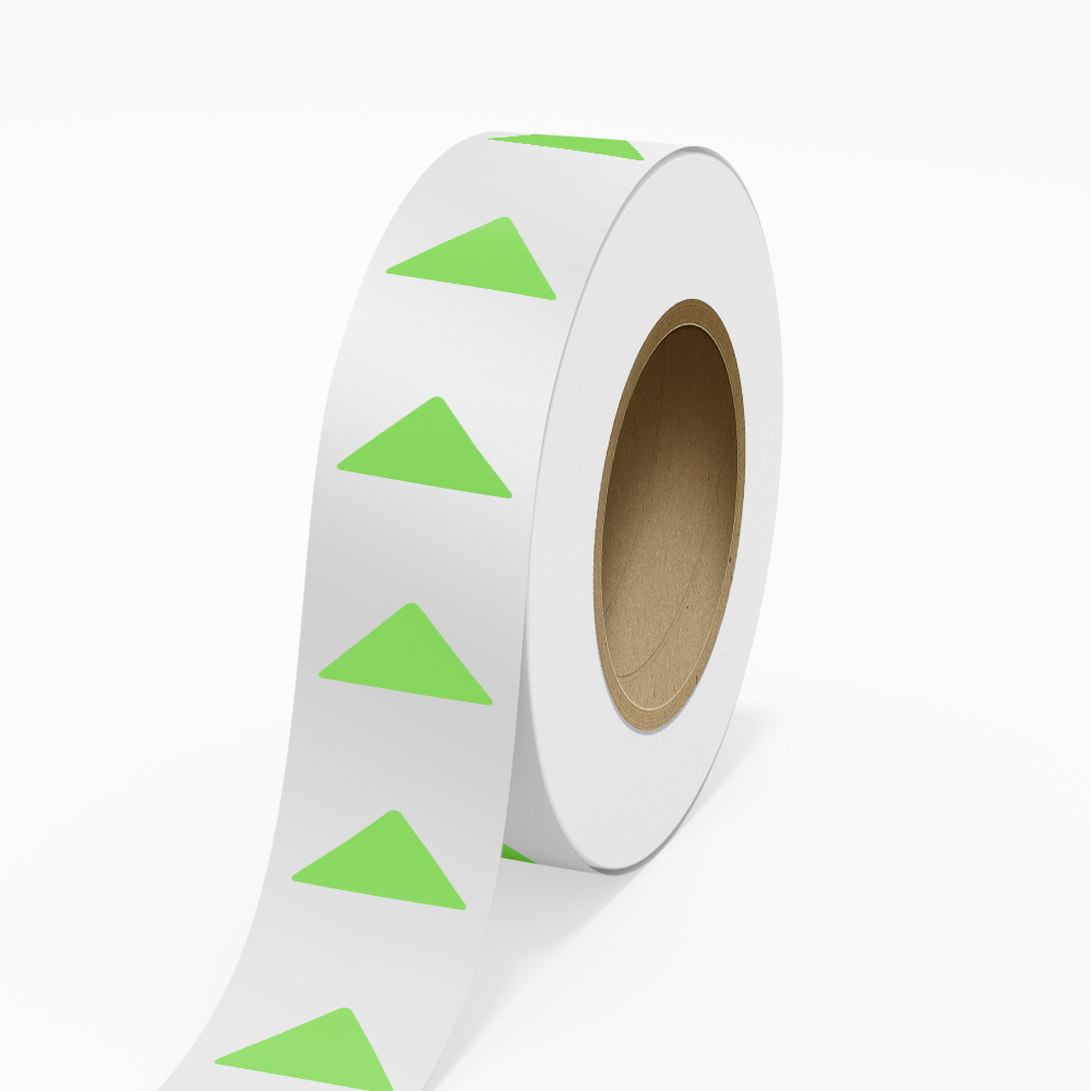 Neon Green 1 1/4 x 2 1/2 Inch Roll of Triangle Shaped Labels - Bright Adhesive