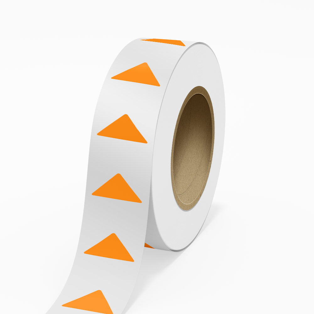 Neon Orange 1 1/4 x 2 1/2 Inch Roll of Triangle Shaped Labels - Bright Adhesive