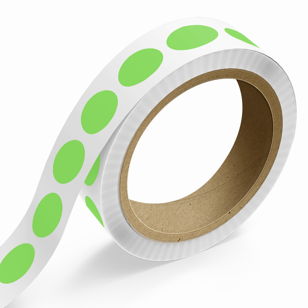 Neon Green 1 1/4 x 2 Inch Roll of Oval Labels - Bright Adhesive