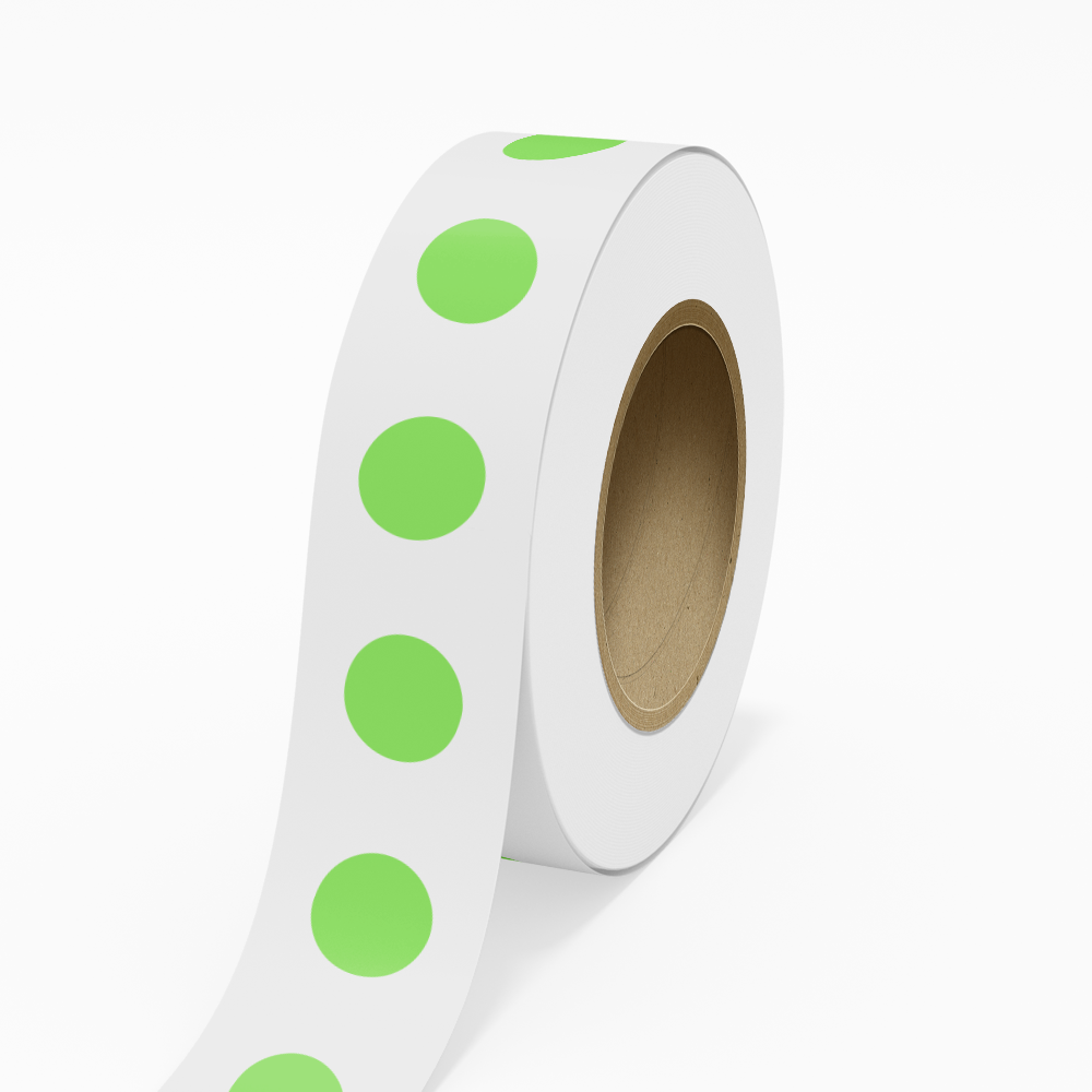 Neon Green 1 1/4 Inch Roll of Circular Round Labels - Bright Adhesive