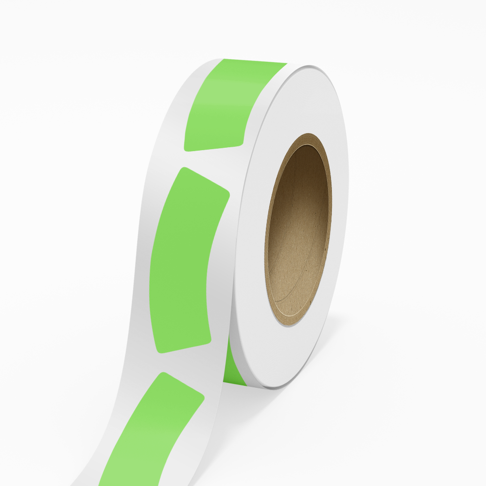 Neon Green 1 3/16 x 3 1/4 Inch Roll of Bottle Neck Shaped Labels - Promotion Beverage Bright Adhesive
