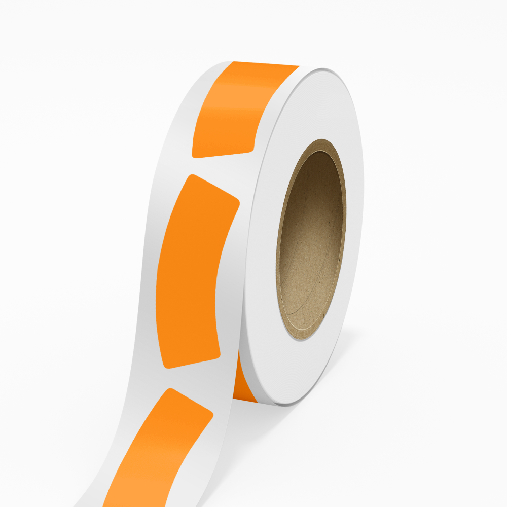Neon Orange 1 3/16 x 3 1/4 Inch Roll of Bottle Neck Shaped Labels - Promotion Beverage Bright Adhesive