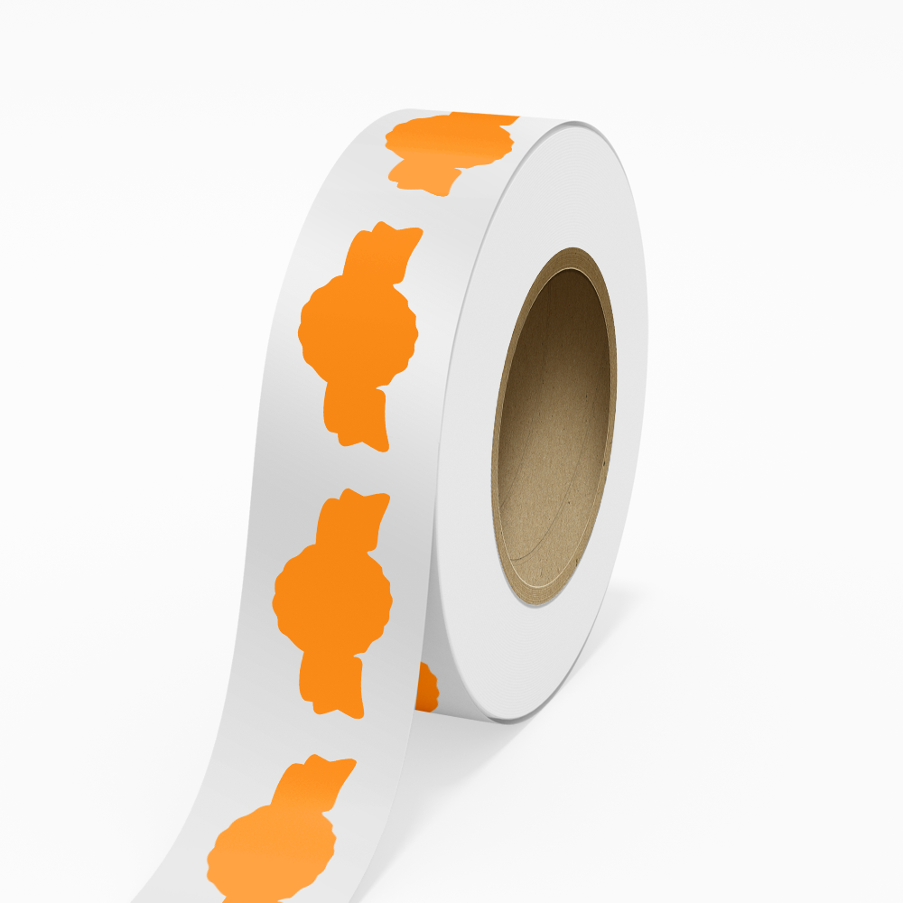Neon Orange 1 3/8 x 2 5/8 Inch Roll of Anniversary Seal Shaped Labels - Scrapbook Bright Adhesive