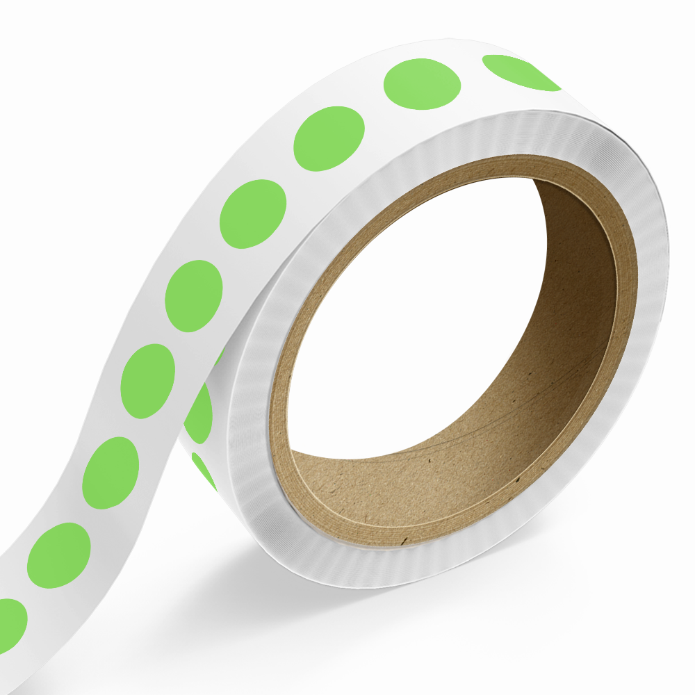 Neon Green 1 3/8 Inch Roll of Circular Round Labels - Bright Adhesive
