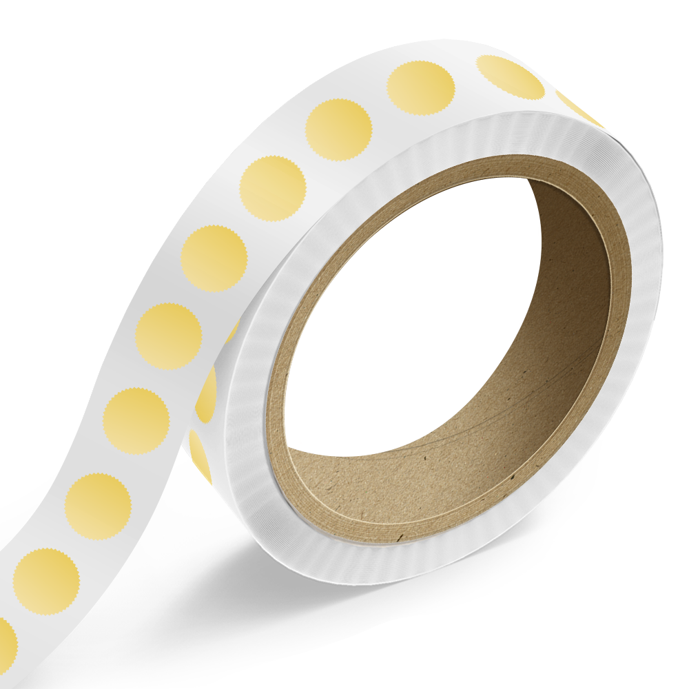 Matte Gold Foil 1 7/8 Inch Roll of Burst Shaped Labels - Sales Certificate Durable
