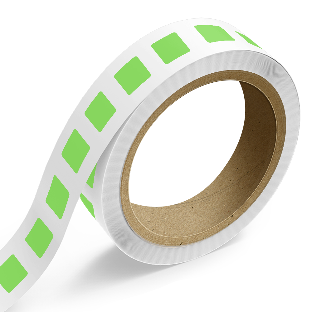 Neon Green 1 x 1 Inch Roll of Square Labels - Bright Adhesive