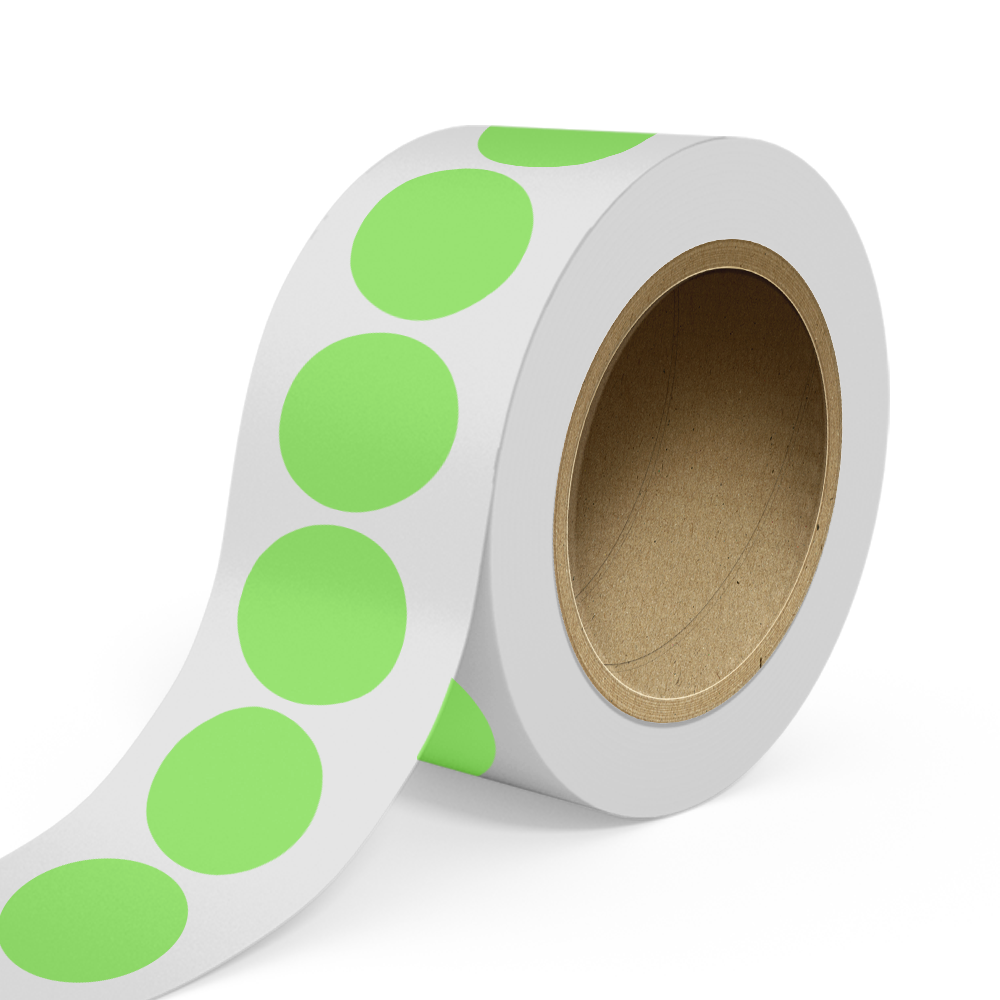 Neon Green 2 1/2 Inch Roll of Circular Round Labels - Bright Adhesive