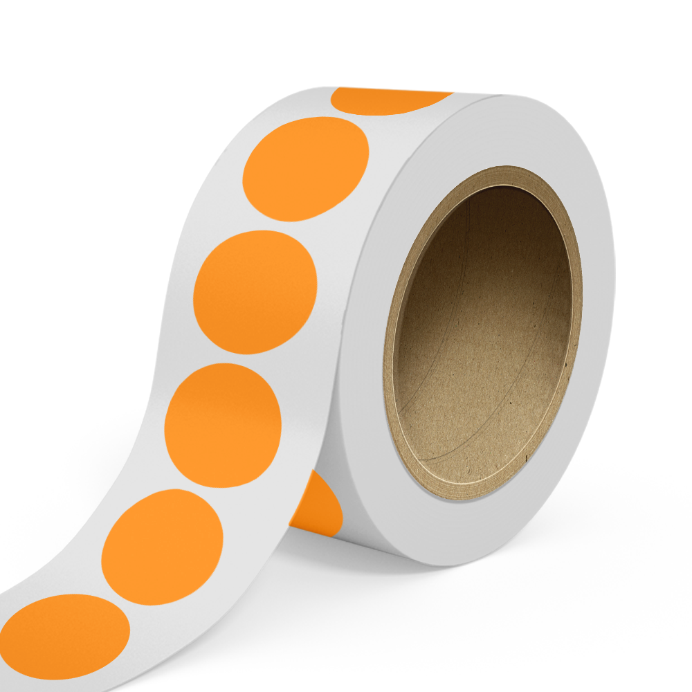 Neon Orange 2 1/2 Inch Roll of Circular Round Labels - Bright Adhesive