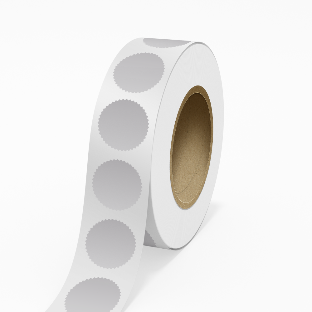 Silver Foil 2 1/4 Inch Roll of Burst Shaped Labels - Sales Certificate Durable with Metallic Finish