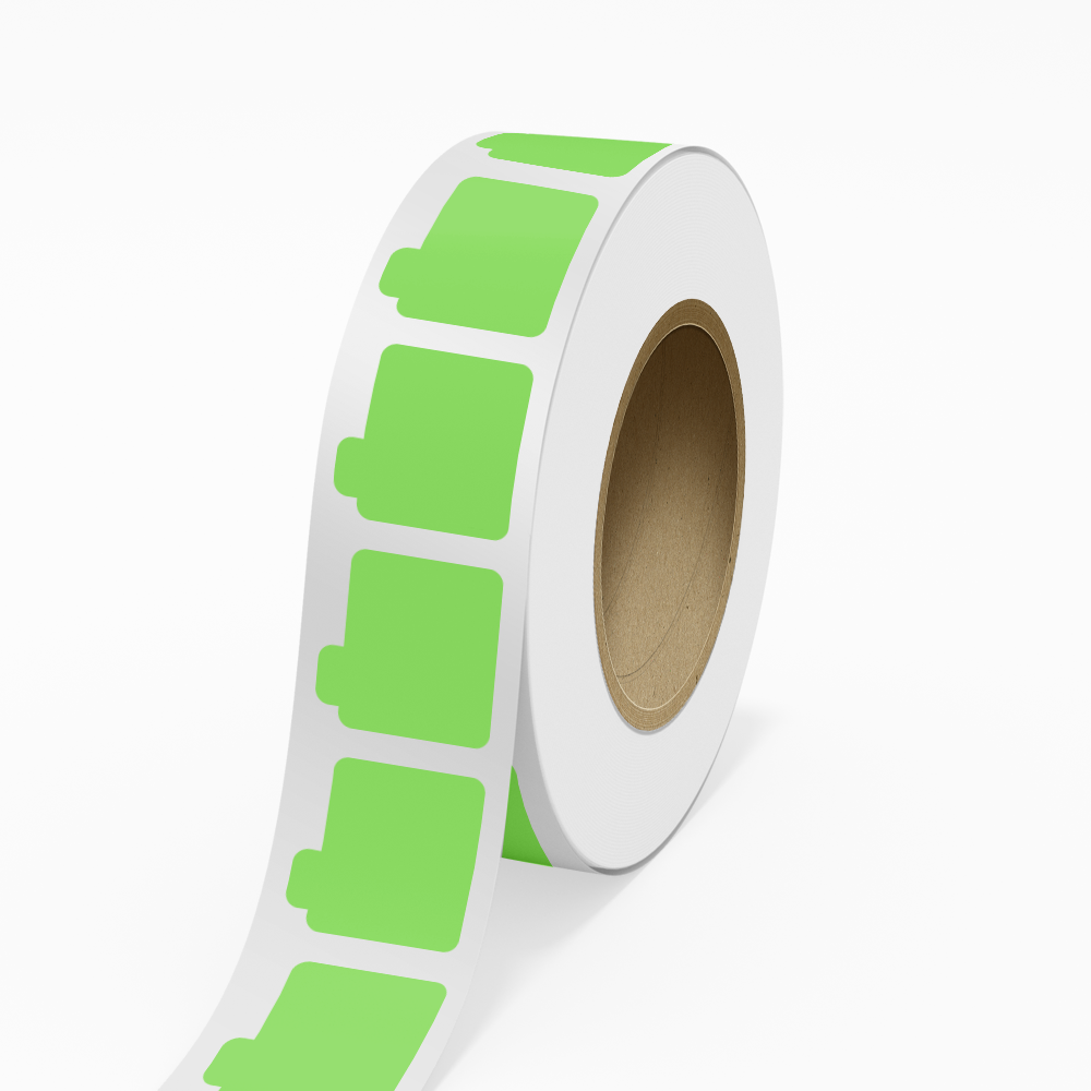 Neon Green 2 1/8 x 2 1/8 Inch Roll of Lip Balm Shaped Labels - Cosmetic Bright Adhesive
