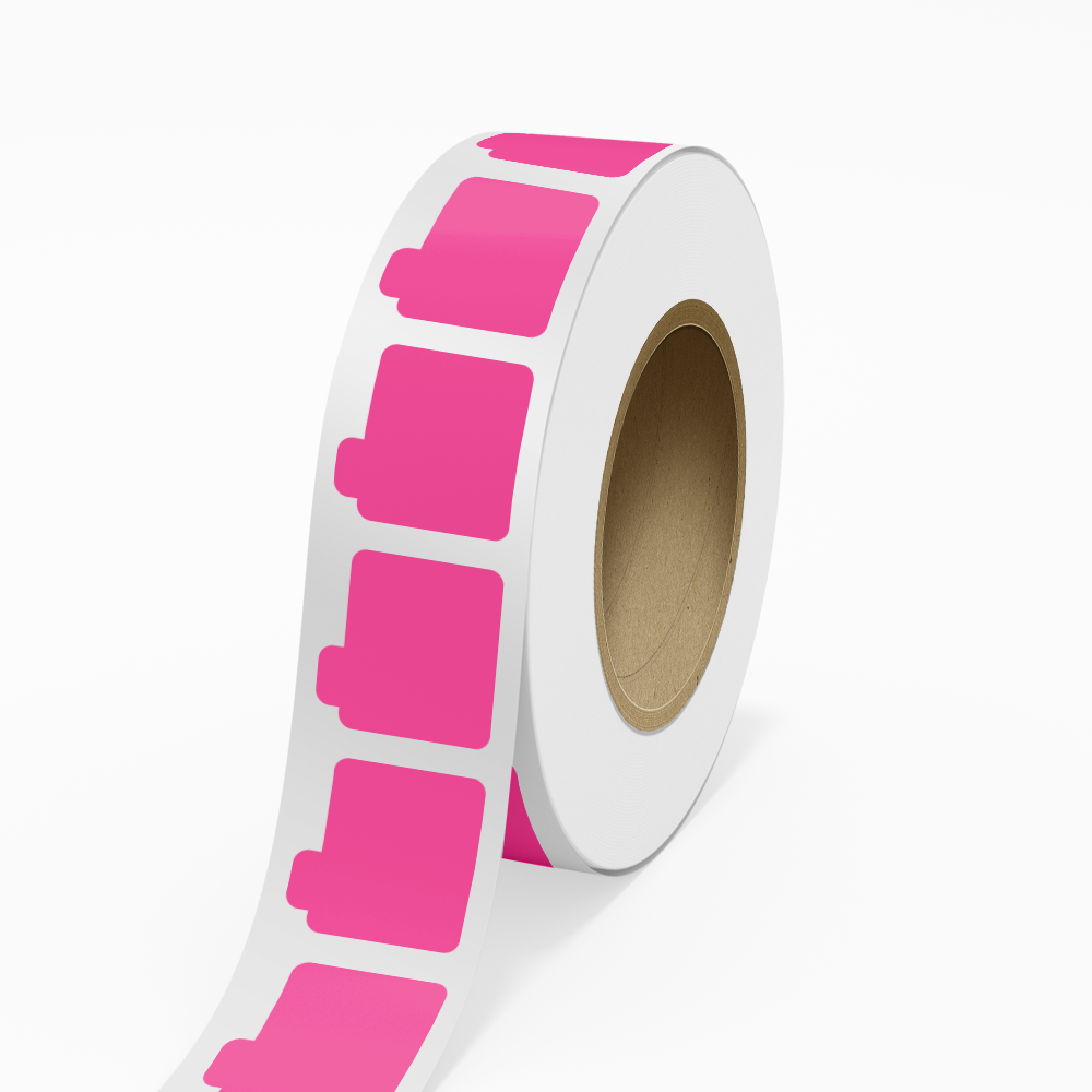 Neon Pink 2 1/8 x 2 1/8 Inch Roll of Lip Balm Shaped Labels - Cosmetic Bright Adhesive
