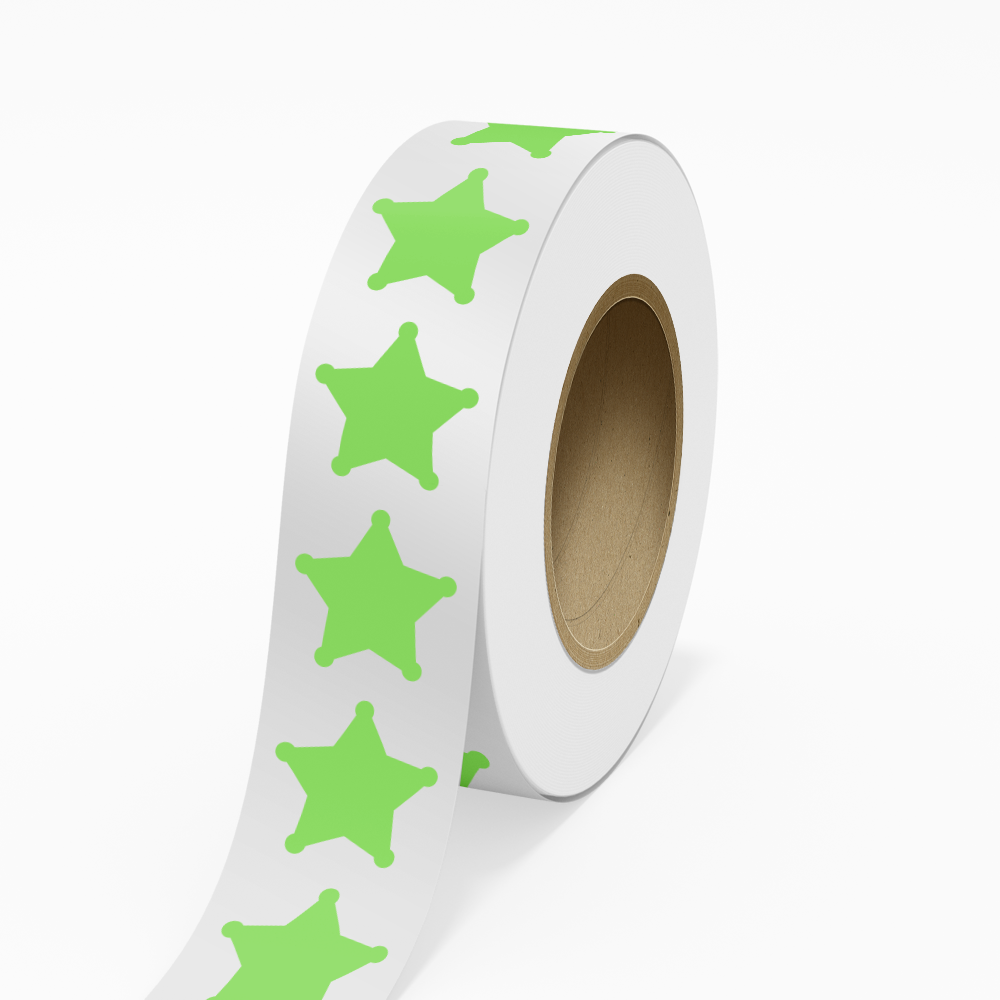 Neon Green 2 3/4 x 2 3/4 Inch Roll of Sheriff Star Shaped Labels - Toy Packaging Bright Adhesive