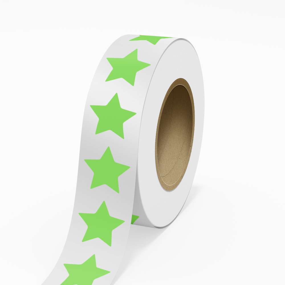 Neon Green 2 3/4 x 2 7/8 Inch Roll of Star Shaped Labels - Educational Award Bright Adhesive