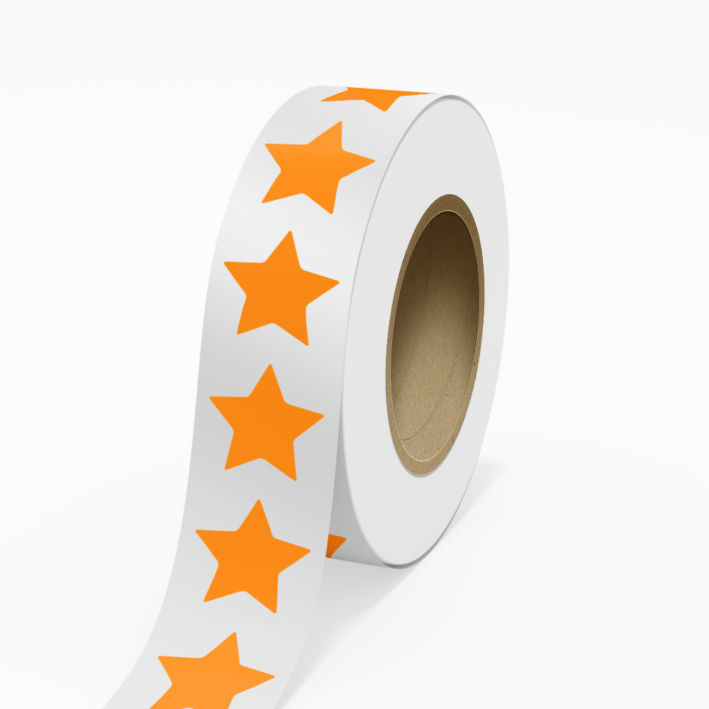 Neon Orange 2 3/4 x 2 7/8 Inch Roll of Star Shaped Labels - Educational Award Bright Adhesive