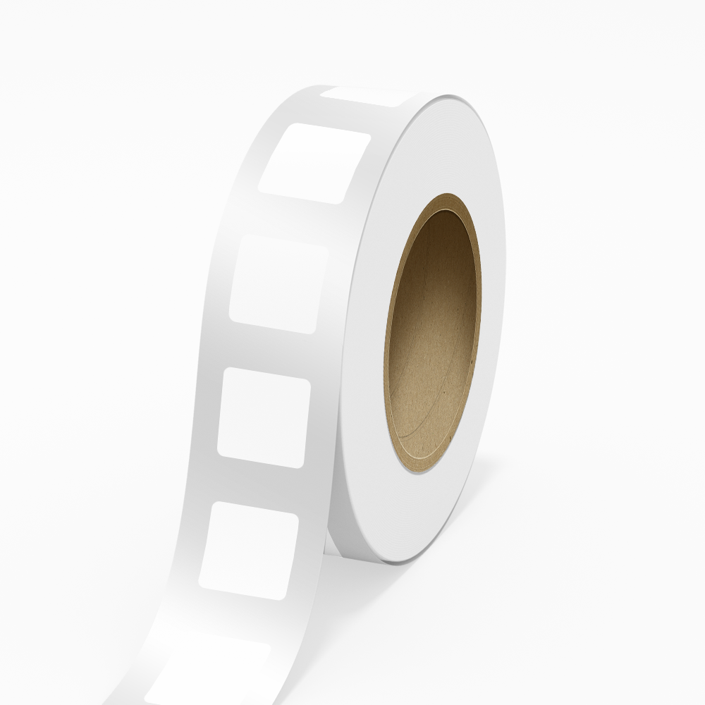 White 2 x 2 Inch Roll of Square Labels - Tear Resistant with High Gloss Film Layer