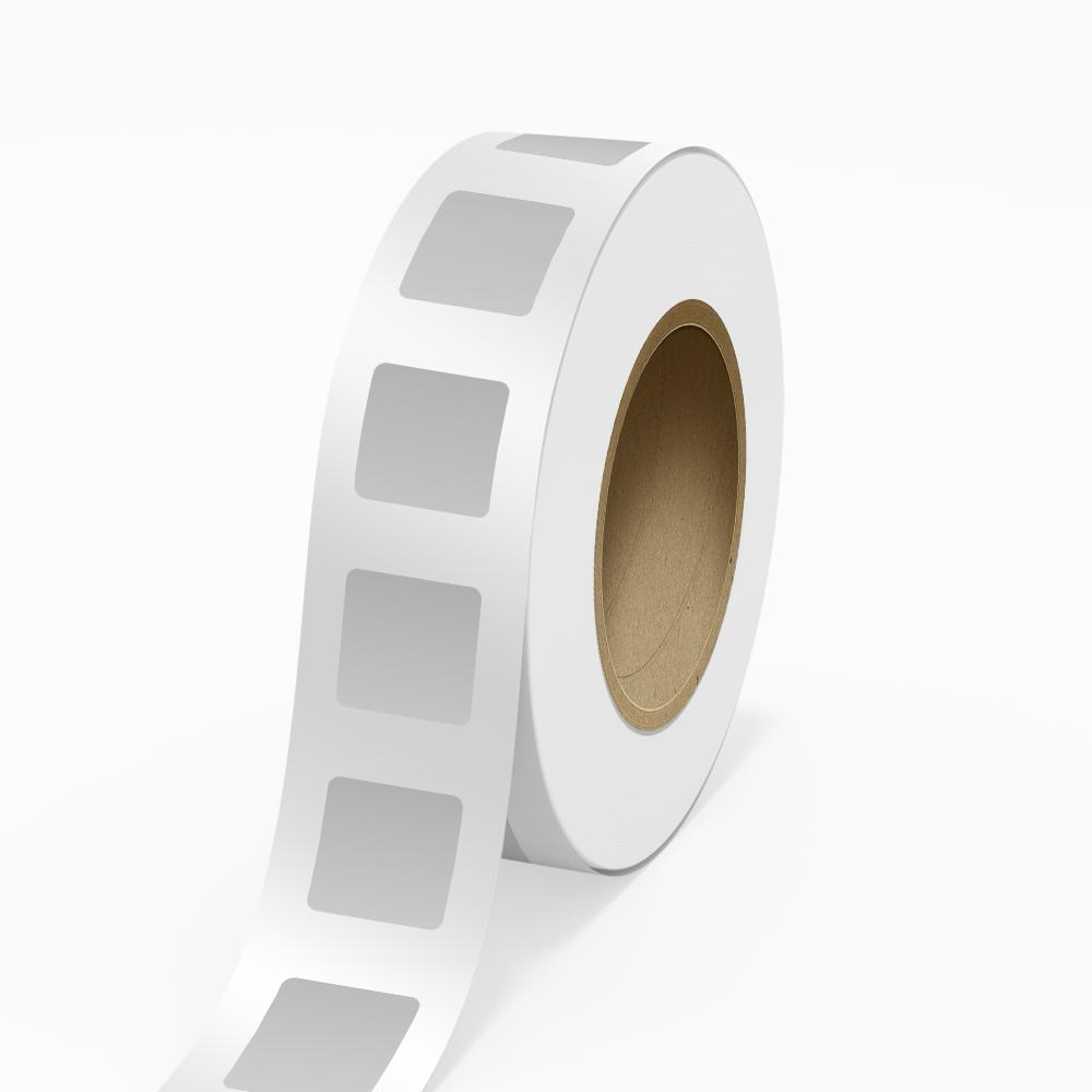 Silver 2 x 2 Inch Roll of Square Outdoor Labels - Weather Resistant