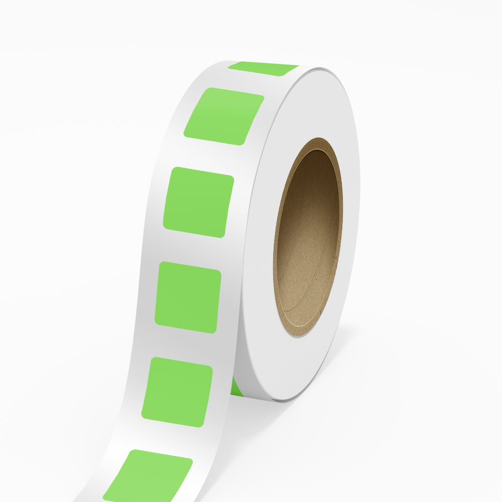 Neon Green 2 x 2 Inch Roll of Square Labels - Bright Adhesive