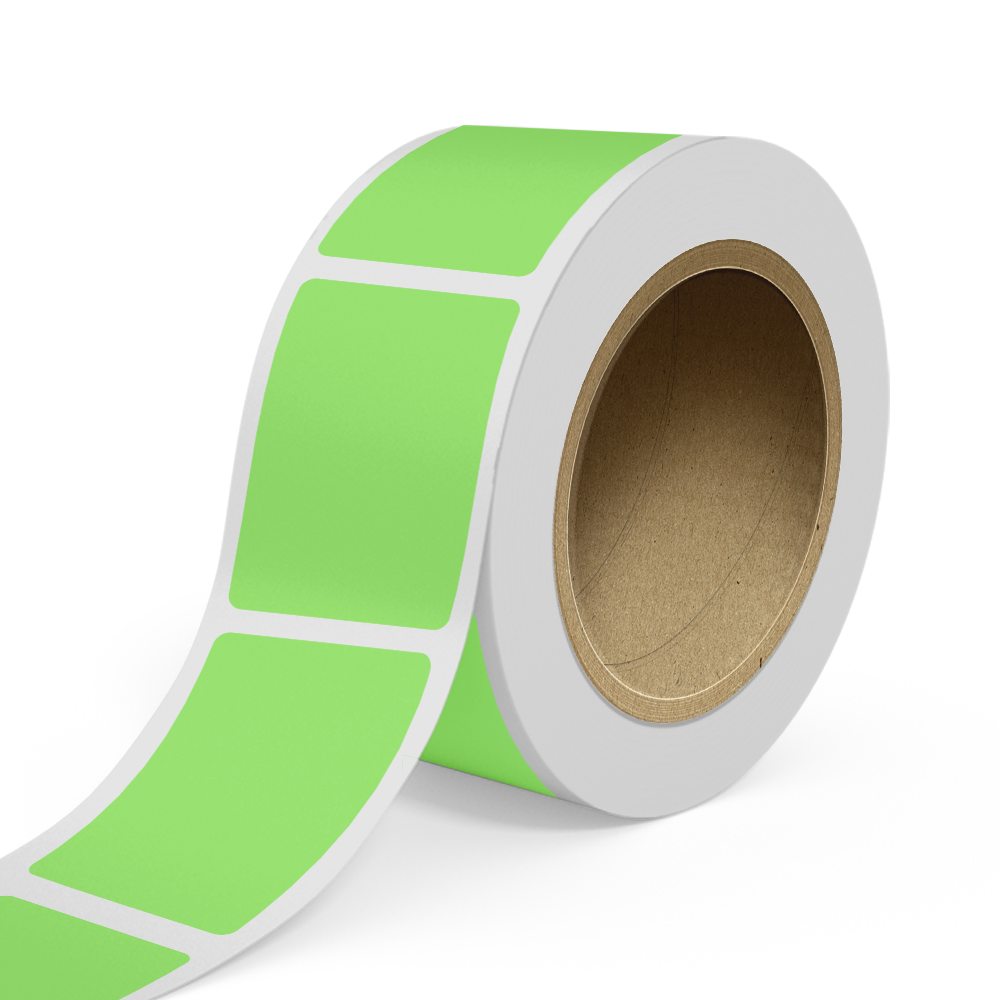 Neon Green 2 x 3 Inch Roll of Rectangle Labels - Bright Adhesive
