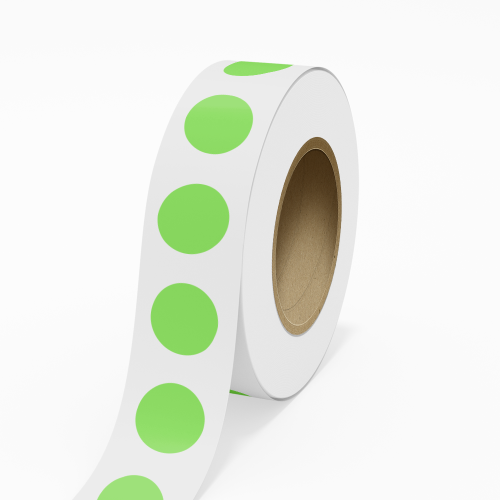 Neon Green 2 Inch Roll of Circular Round Labels - Bright Adhesive