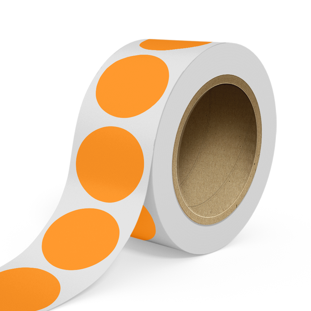 Neon Orange 3 1/2 Inch Roll of Circular Round Labels - Bright Adhesive