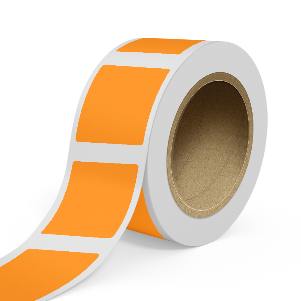 Neon Orange 3 x 3 1/2 Inch Roll of Rectangle Labels - Bright Adhesive