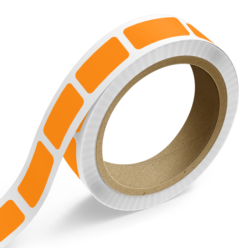 Neon Orange 3/4 x 1 1/2 Inch Roll of Rectangle Labels - Bright Adhesive