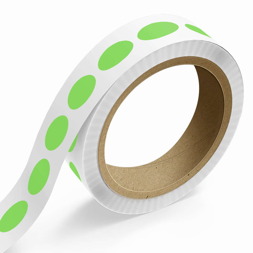 Neon Green 3/4 x 1 1/2 Inch Roll of Oval Labels - Bright Adhesive