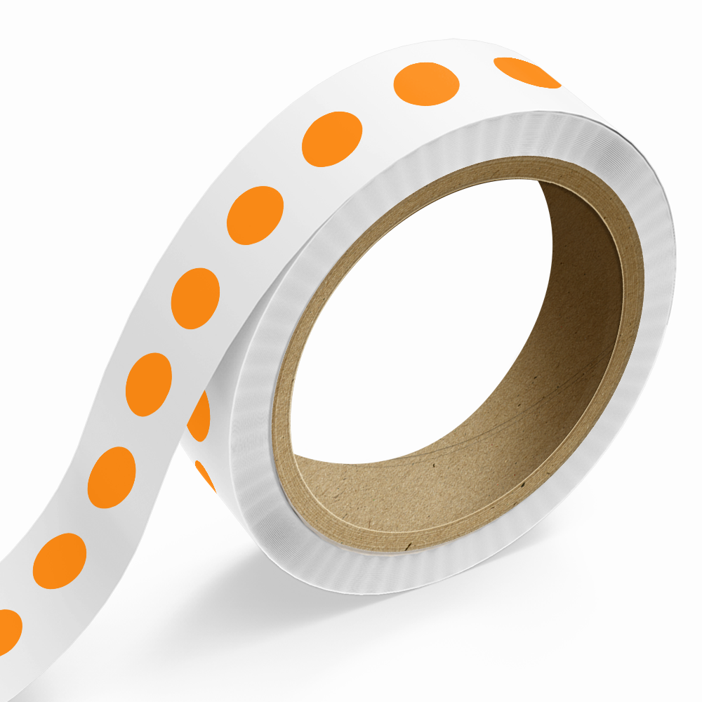 Neon Orange 3/4 Inch Roll of Circular Round Labels - Bright Adhesive