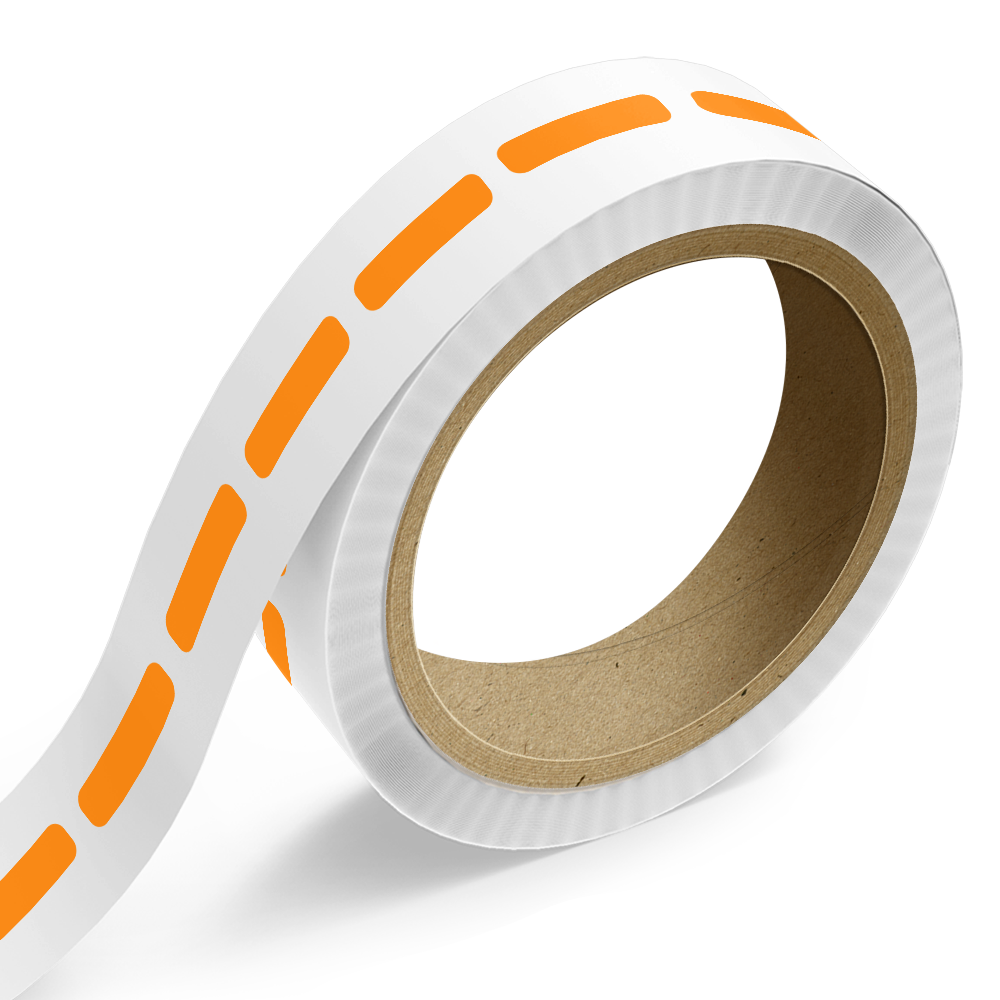 Neon Orange 3/8 x 1 1/2 Inch Roll of Rectangle Labels - Bright Adhesive