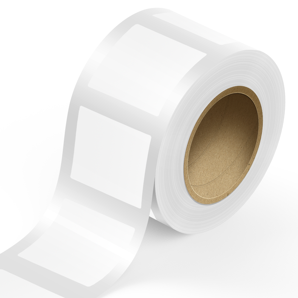 White Glossy 4 x 4 Inch Roll of Square Labels