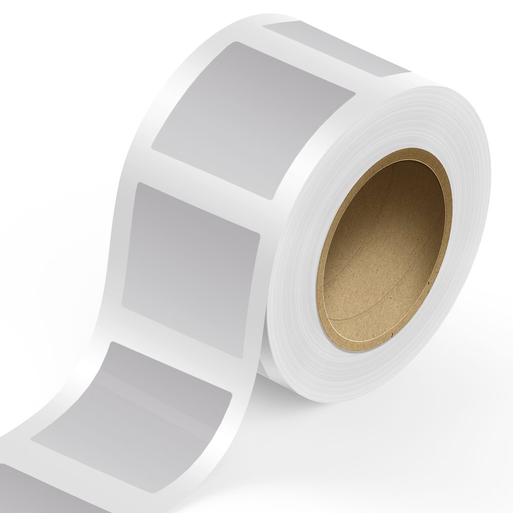Silver 4 x 4 Inch Roll of Square Outdoor Labels - Weather Resistant