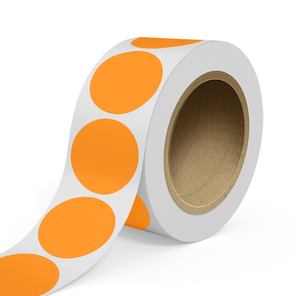 Neon Orange 4 Inch Roll of Circular Round Labels - Bright Adhesive