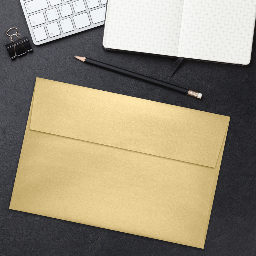 Light Gold Blonde Metallic 32lb A10 Invitation Envelopes (6 x 9 1/2) with Peel & Seal