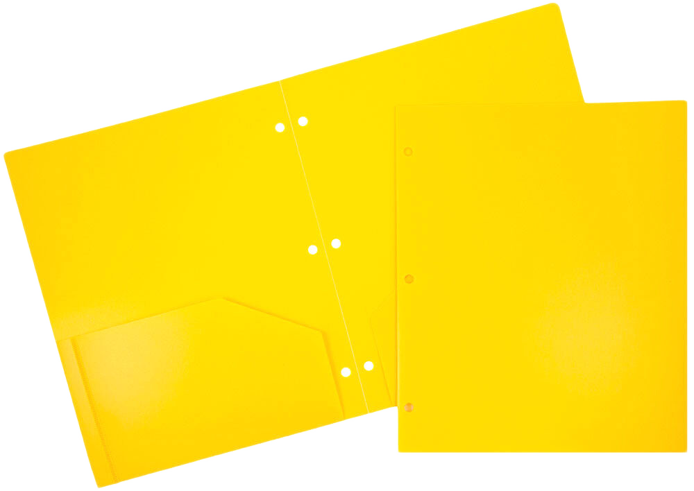 Yellow 9 x 12 Plastic 3 Hole Punched Duty Folders