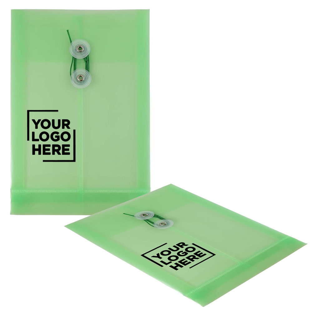 Green 6 1/4 x 9 1/4 Open End Plastic Envelopes with Button & String