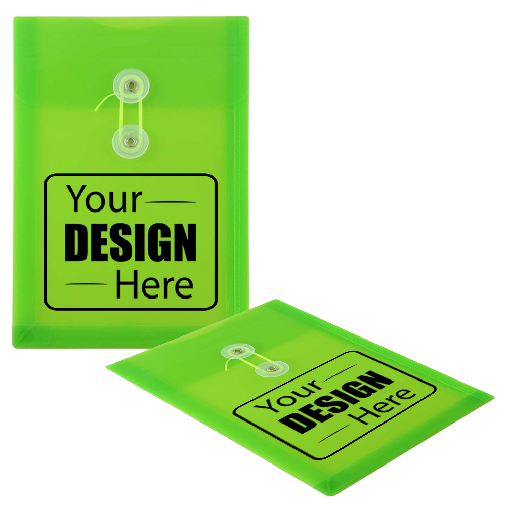 Lime Green 6 1/4 x 9 1/4 Open End Plastic Envelopes with Button & String