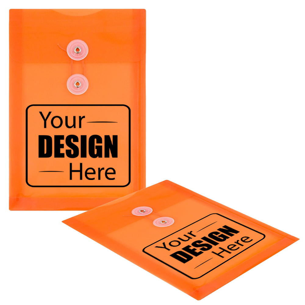 Bright Orange 6 1/4 x 9 1/4 Open End Plastic Envelopes with Button & String