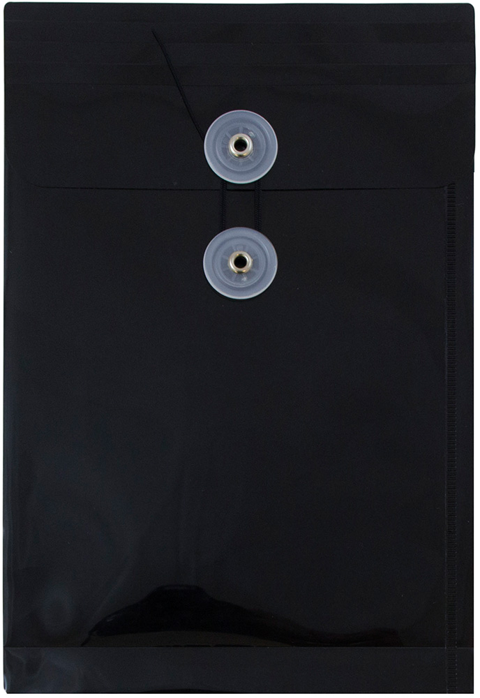 Black 6 1/4 x 9 1/4 Open End Plastic Envelopes with Button & String