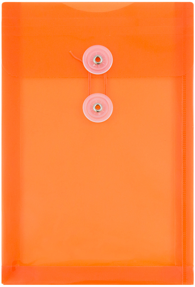 Bright Orange 6 1/4 x 9 1/4 Open End Plastic Envelopes with Button & String