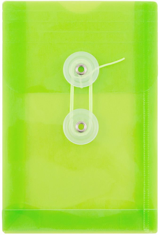 Lime Green 4 1/4 x 6 1/4 Open End Plastic Envelopes with Button & String