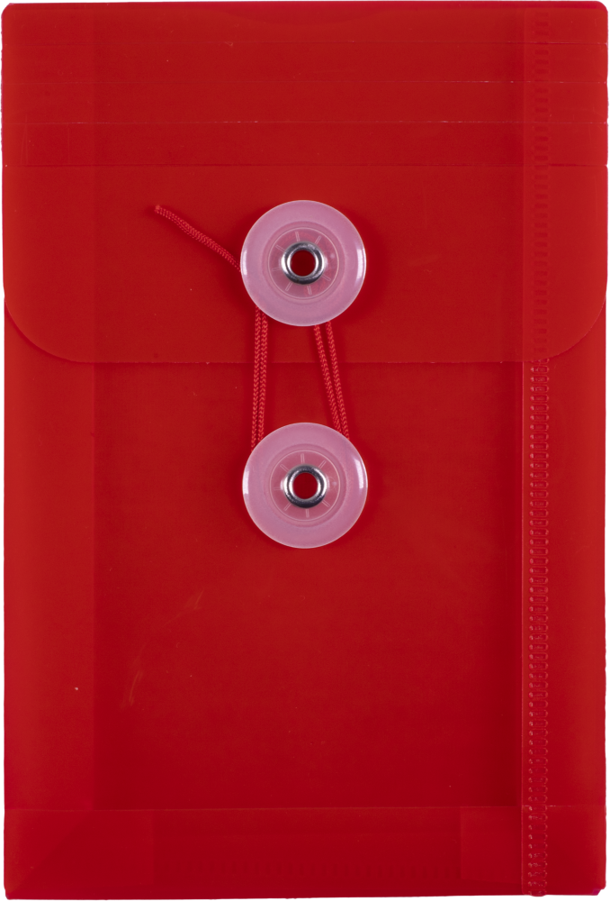 Red 4 1/4 x 6 1/4 Open End Plastic Envelopes with Button & String